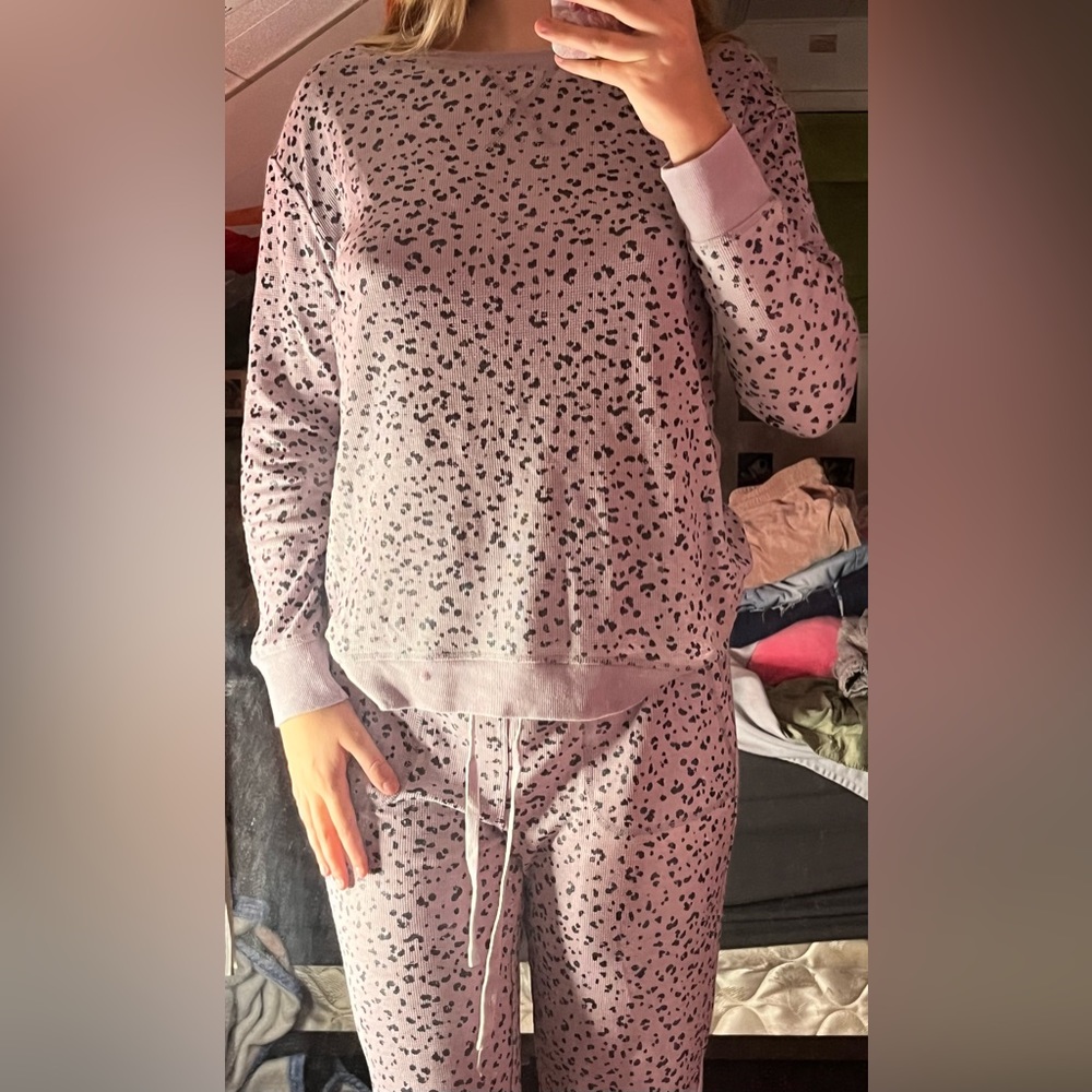 purple and black cheetah print pjs set